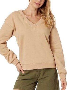 Pact Calla Courtside V-Neck Sweatshirt in Blush Pink - Small
